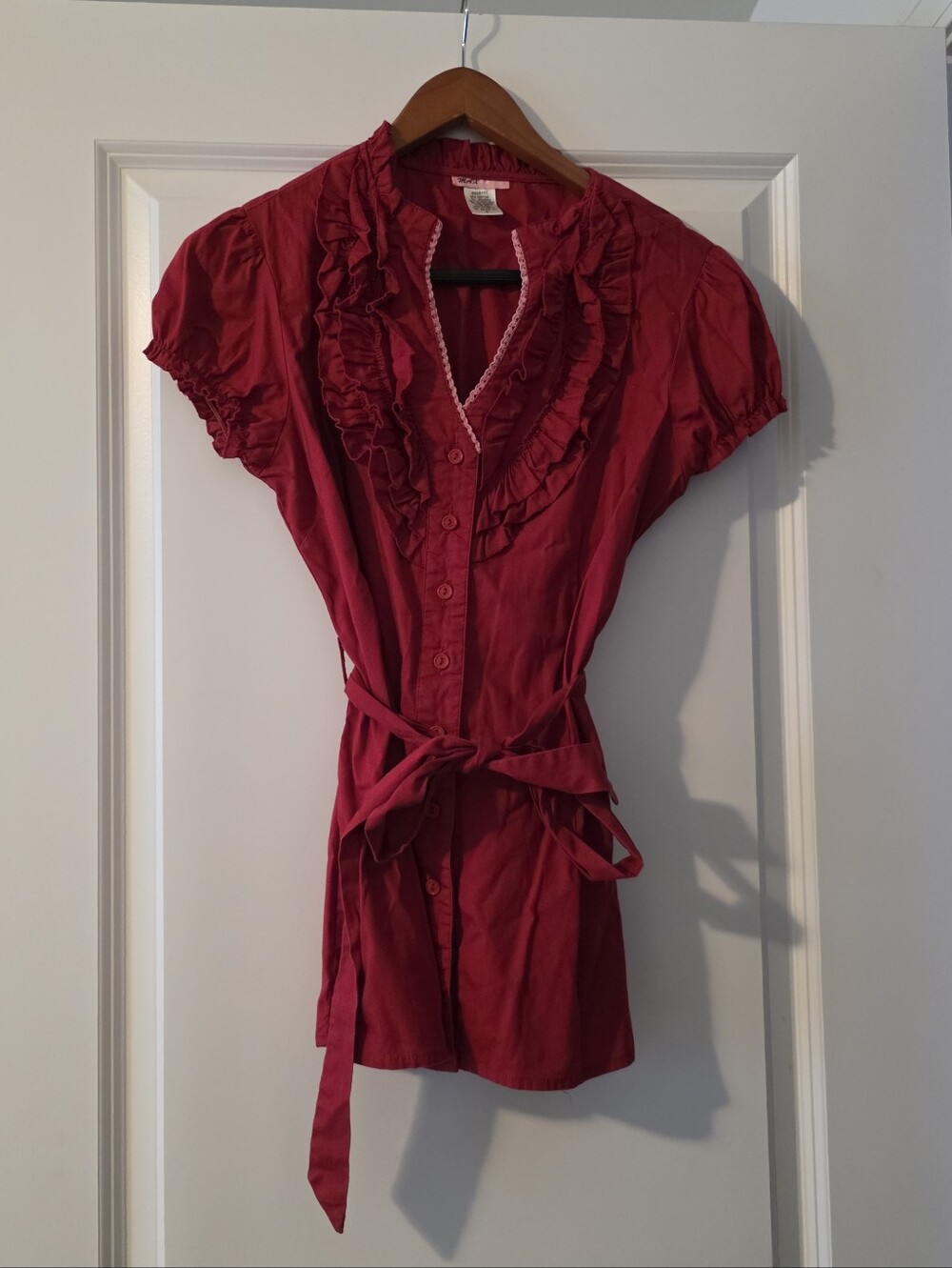 Vintage Y2k Max Rave Ruffle Button Up Blouse Belted Womens S Preppy Coquette